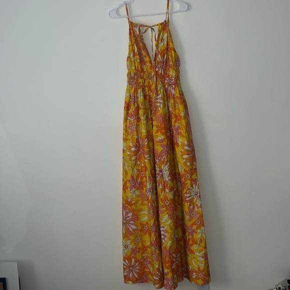 J. Crew Collection V-neck Floral Yellow Orange Print Maxi Dress Size XS - Picture 3 of 13